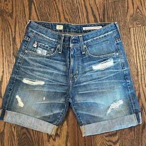 AG Adriano Goldschmied Blue Distressed Denim Shorts